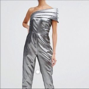 ASOS Silver One Shoulder Jumpsuit